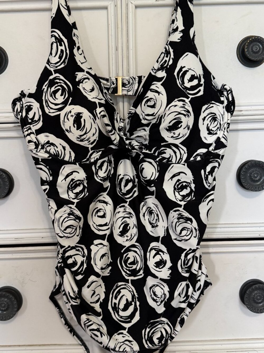 Anne Cole Black & White Rose One Piece Swimsuit Size 12
